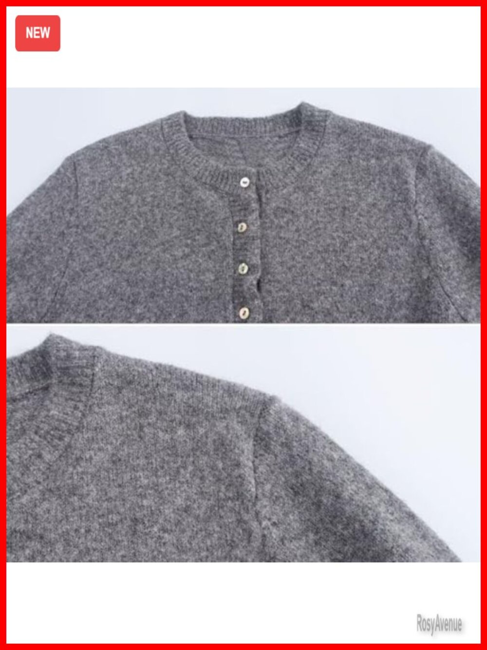 Cropped Cardigan Sweater Crewneck Long Sleeve Button Down Knitwear Top - Picture 3 of 7